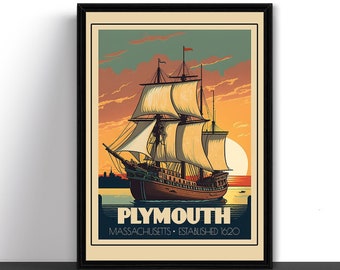 Plymouth Massachusetts Travel Poster Art Print Established 1620