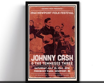 Johnny Cash Concert Tour Poster Art Print Newport Folk Festival 1964