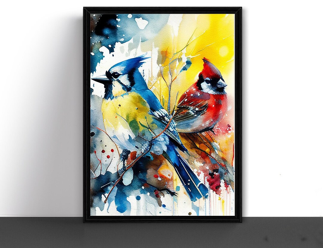 Blue Jay and Cardinal Watercolor Painting Bird Wildlife Art Print ...