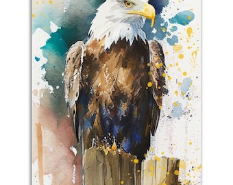 Aquarellgemälde eines Weißkopfseeadlers, Kunstdruck eines Vogels und Wildtierposters
