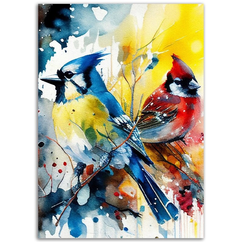 Blue Jay and Cardinal Watercolor Painting Bird Wildlife Art - Etsy