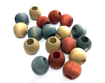 18pc TIKI LOUNGE 14mm Round Shaped/Large Hole/Wooden Beads/Square Bead/Hand Dyed/DIY Jewelry Beads/Macrame/Garland/Bracelet Bead