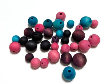 34pc SOUTHERN CHARM Wooden Bead Assortment/14-20mm/Round Shaped/4-5mm Center Hole/Hand Dyed/DIY Jewelry Beads/Macrame/Garland/Bracelet Bead