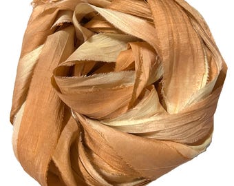 10YD PEANUT BRITTLE Hand Dyed Sari Silk Ribbon by Color Burst Silk