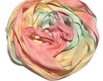10YD BEACH CABANA Hand Dyed Sari Silk Ribbon by Color Burst Silk