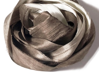 10YD MUDDY BANK Hand Dyed Sari Silk Ribbon by Color Burst Silk