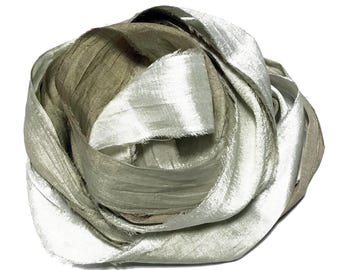 10YD SAGE OMBRE Hand Dyed Sari Silk Ribbon by Color Burst Silk