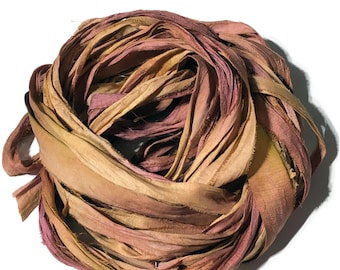 10YD PEACH BLOSSOM Hand Dyed Sari Silk Ribbon by Color Burst Silk