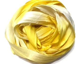 10YD LEMON DROP Sari Silk Ribbon Bundle//Journal Sari Silk Ribbon Bundles/Sari Tassels/Sari Wall Decor/Sari Dream Catcher Streamers