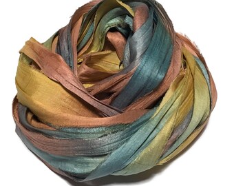 10YD MELON PATCH Hand Dyed Sari Silk Ribbon by Color Burst Silk