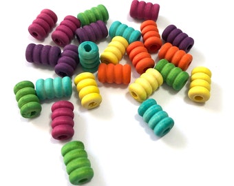 24pc HIPPIE UNICORN 14MM Tube Shaped Wooden Beads/3-4MM hole//Round Bead/Hand Dyed/DIY Jewelry Beads/Macrame/Garland/Bracelet Bead