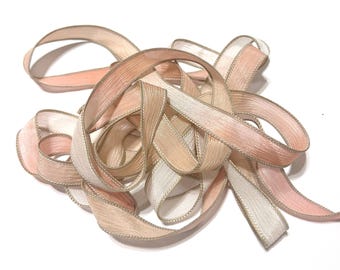 1PC. SHELL PINK 42" hand dyed wrist wrap bracelet silk ribbon//Yoga wrist wrap bracelet ribbons/ Boho Silk wrist wrap ribbon