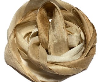 10YD KHAKI Hand Dyed Sari Silk Ribbon by Color Burst Silk