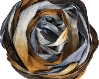 10YD HAUNTED FOREST Hand Dyed Sari Silk Ribbon by Color Burst Silk