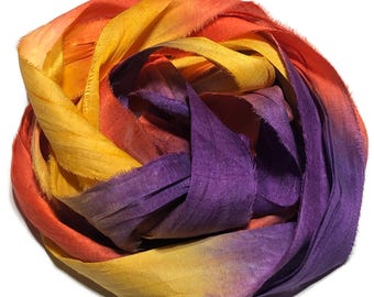 10YD BATON ROUGE Hand Dyed Sari Silk Ribbon by Color Burst Silk