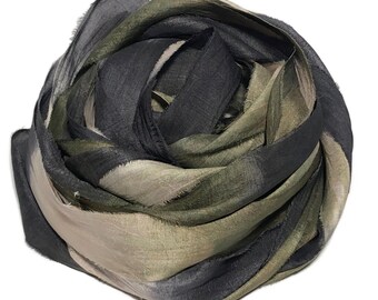 10YD MOSSY STONE Hand Dyed Sari Silk Ribbon by Color Burst Silk