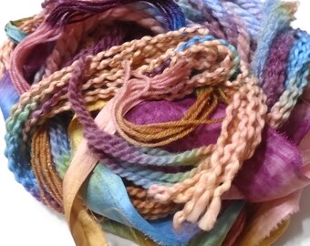 60YD. DRAGONFLY Hand Dyed Mixed Media Fabric and Fiber Bundle/Jewelry/Weaving/Boho Fiber Dream Catchers & Inspired Wall Decor