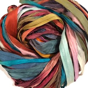 Ready To Ship! 10PC RANDOM MIX Sari Silk//Hand Dyed Sari Silk Ribbon by Color Burst Silk