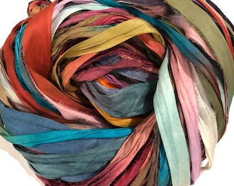 10PC RANDOM MIX Sari Silk//Hand Dyed Sari Silk Ribbon by Color Burst Silk
