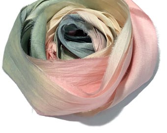 10YD GEORGIA PEACH Hand Dyed Sari Silk Ribbon by Color Burst Silk
