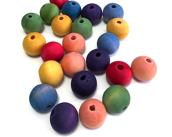 24pc RAINBOW 20mm Round Shaped/4.5MM Hole/Wooden Beads/Square Bead/Hand Dyed/DIY Jewelry Beads/Macrame/Garland/Bracelet Bead