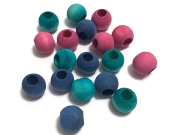 18pc FAIRY WINGS 14mm Round Shaped/Large Hole/Wooden Beads/Square Bead/Hand Dyed/DIY Jewelry Beads/Macrame/Garland/Bracelet Bead