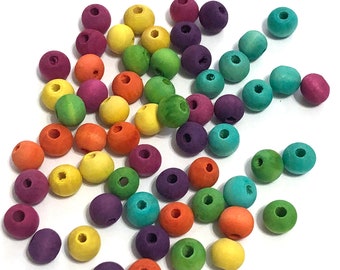 30pc HIPPIE UNICORN 10MM Wooden Beads//Hole 3MM Round Beads/ Hand Dyed//Center Drilled/DIY Jewelry Beads/Macrame/Garland/Bracelet Beads