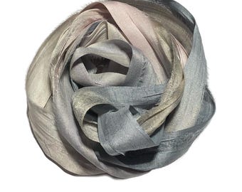 10YD BLUE CYLINDER Hand Dyed Sari Silk Ribbon by Color Burst Silk