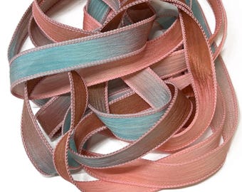 1PC. CORAL REEF 42" hand dyed wrist wrap bracelet silk ribbon//Yoga wrist wrap bracelet ribbons/ Boho Silk wrist wrap ribbon