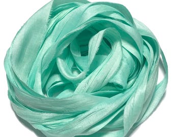10YD MINT Hand Dyed Sari Silk Ribbon by Color Burst Silk