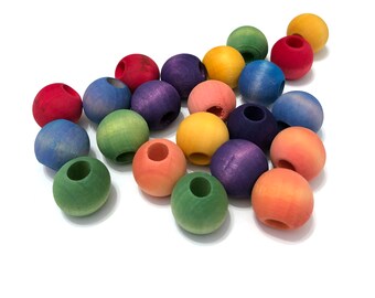 24pc RAINBOW 20mm Round Shaped/7MMLarge Hole/Wooden Beads/Square Bead/Hand Dyed/DIY Jewelry Beads/Macrame/Garland/Bracelet Bead