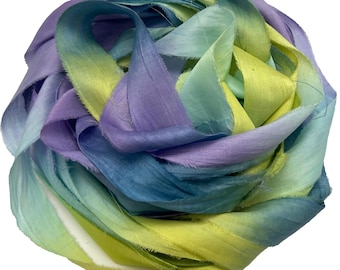 10YD PEACOCK Hand Dyed Sari Silk Ribbon by Color Burst Silk