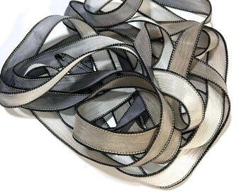 1PC. LEATHER AND LACE 42" hand dyed wrist wrap bracelet silk ribbon/Yoga wrap bracelet ribbon/Boho Silk wrist wrap ribbon