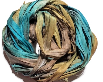 10YD AMAZON Hand Dyed Sari Silk Ribbon by Color Burst Silk