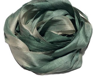 10YD DRAGON SCALES Hand Dyed Sari Silk Ribbon by Color Burst Silk