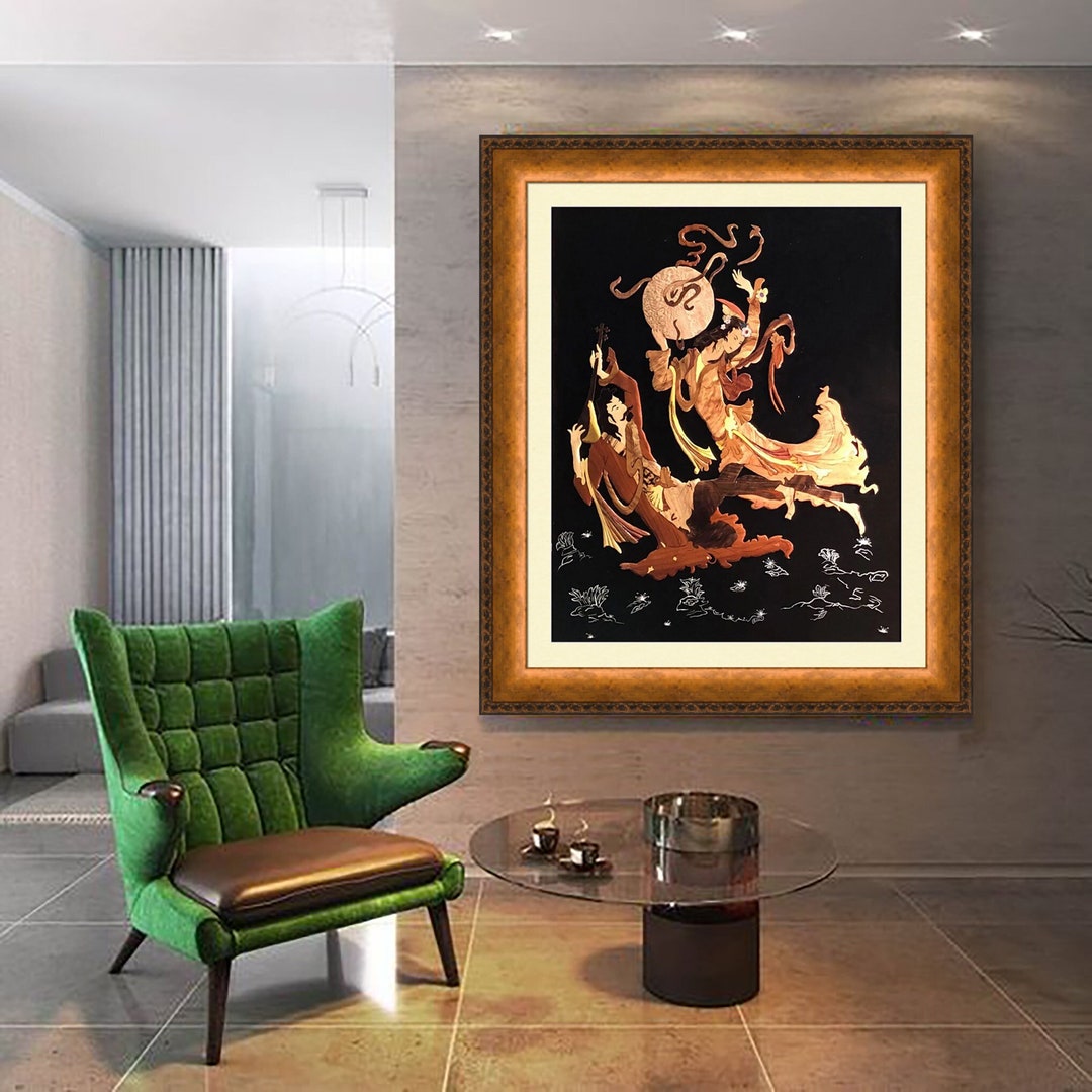 Original Wood Inlay Wall Art, Marquetry, Unique Gift for Valentine's