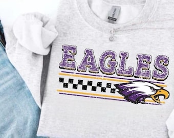 Checkered Eagles PNG: Purple Team Spirit Design (Digital Download)
