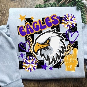 Eagles png, school spirit png, team png, checkered Eagles design, purple Eagles sublimation design, team spirit download