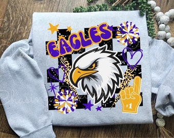 Checkered Eagles PNG: Purple Team Spirit Design (Digital Download)