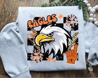 Checkered Eagles PNG: Orange Team Spirit Design (Digital Download)