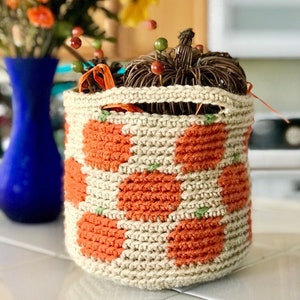 Crochet Pumpkin Basket PatternFall crochet basket, crochet Fall decoration, crochet home decor, easy crochet basket, tapestry crochet image 1