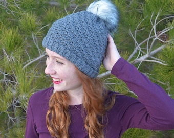 Twilight Beanie Häkelanleitung - gehäkeltes Mützen-Muster, Häkelanleitung für Beanie, gehäkelte Wintermütze, gehäkelte Mütze mit Bommel, warme Mütze