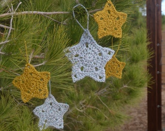 Crochet Star Ornaments — Christmas Star Crochet Pattern, Crochet Christmas Ornament Pattern, Holiday Decor, PDF Digital Download