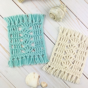 CROCHET PATTERN: The Seaside Mug Rug,  —  Crochet Mug Rug Pattern, Crochet Coaster Pattern, Boho Mug Rug Home Decor - INSTANT Download