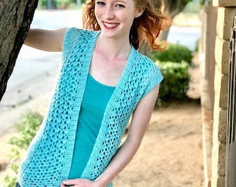 Patrón de crochet para chaleco Summer Breeze, patrón de cárdigan de crochet para mujer para el verano, chaleco de crochet sin mangas fácil