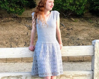 Parisian Dress Crochet Pattern — Women's Crochet Summer Dress with Plus Sizes, Lace Crochet Dress Pattern
