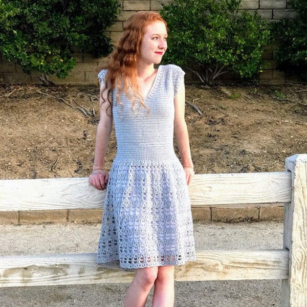 Parisian Dress Crochet Pattern — Women's Crochet Summer Dress with Plus Sizes, Lace Crochet Dress Pattern