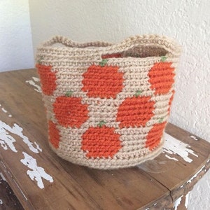 Crochet Pumpkin Basket PatternFall crochet basket, crochet Fall decoration, crochet home decor, easy crochet basket, tapestry crochet zdjęcie 3