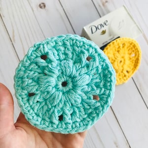 Easy Puff Stitch Face Scrubbie Crochet Pattern puff stitch crochet scrubbies, crochet face scrubbies, crochet scrubbie pattern beginner image 1