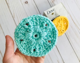 Easy Puff Stitch Face Scrubbie Crochet Pattern — puff stitch crochet scrubbies, crochet face scrubbies, crochet scrubbie pattern beginner